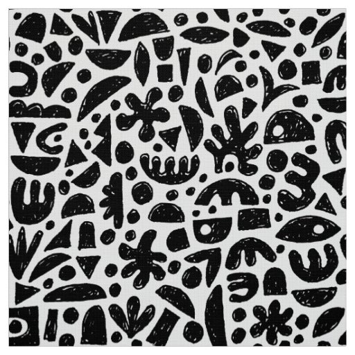 Shapes Abstract 140821 - Black on White Fabric