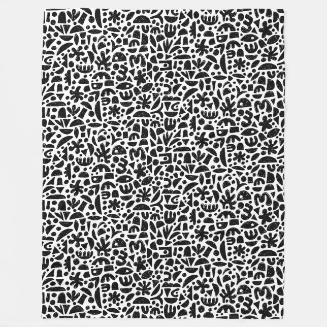 Shapes Abstract 140821 - Black on White Fleece Blanket (Front)