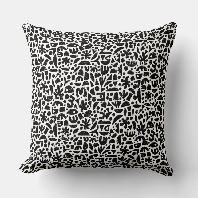 Shapes Abstract 140821 - Black on White Throw Pillow (Front)