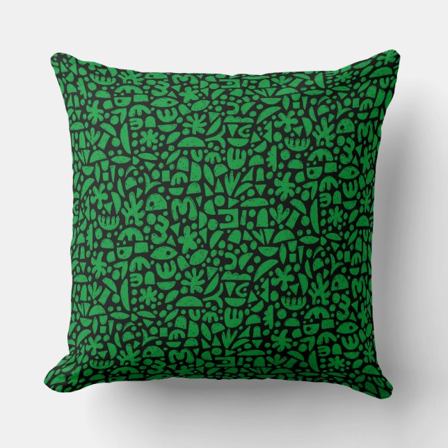 Shapes Abstract 140821 -  Grass Green on Black Throw Pillow (Front)