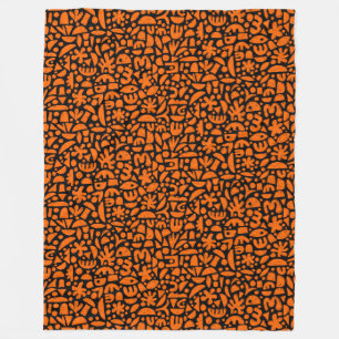 Shapes Abstract 140821 - Orange on Black Fleece Blanket