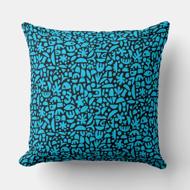 Shapes Abstract 140821 -  Sky Blue on Black Throw Pillow (Front)
