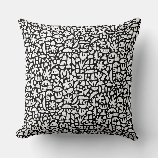 Shapes Abstract 140821 - White on Black Throw Pillow (Front)