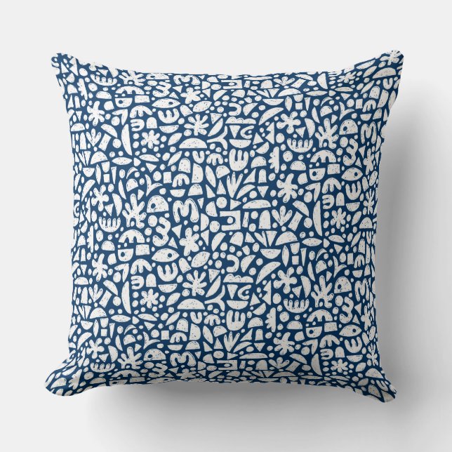Shapes Abstract 140821 - White on Indigo Blue Throw Pillow (Front)
