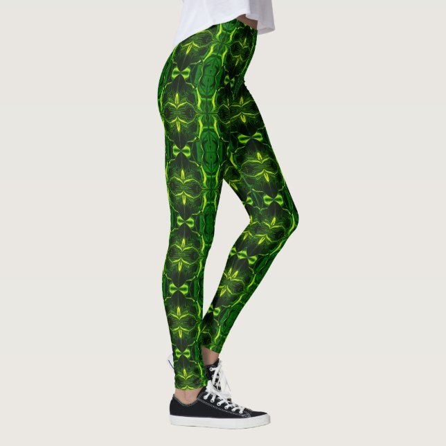 Shapes, “green traces float” in dark fund. leggings (Right)