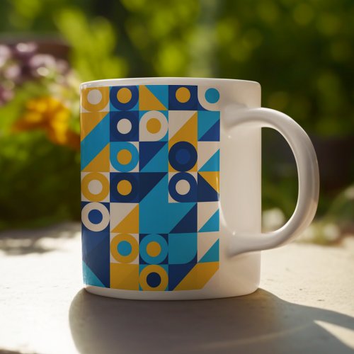Shapes In Blue_Yellow Trendy Seamless Pattern Bone Giant Coffee Mug