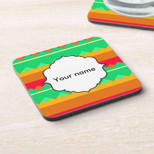 Shapes in retro colors beverage coaster (Left Side)