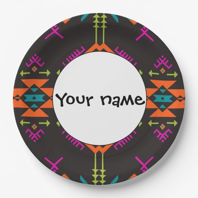 Shapes on a black background 54rt paper plates (Front)