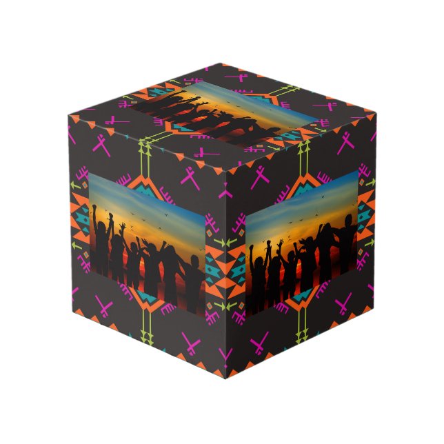 Shapes on a black background cube (Front Angled)