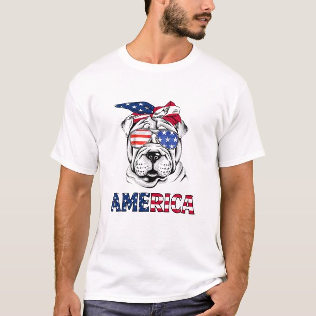 Shar Pei American Flag Shar Pei Mom Shar Pei 4Th O T-Shirt (Front)