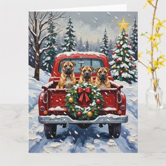 Shar Pei Christmas Red Truck Holiday Card (Yellow Flower)
