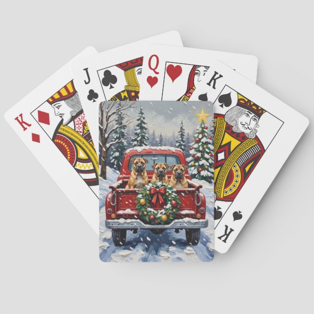 Shar Pei Christmas Red Truck Holiday Poker Cards (Back)