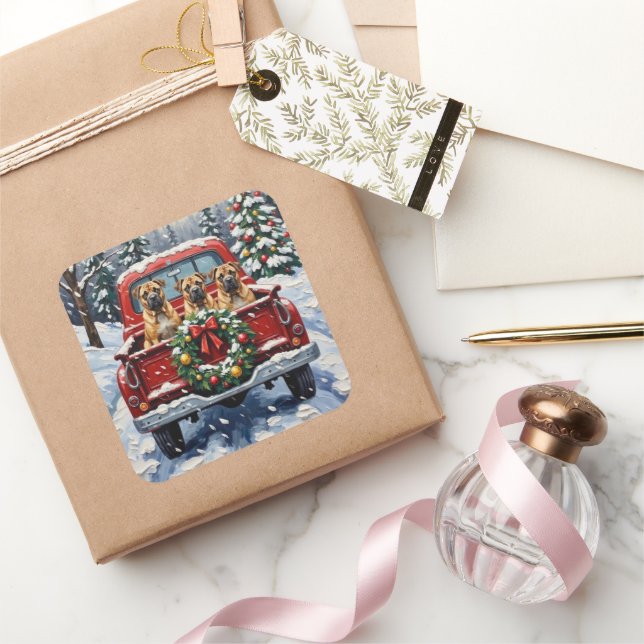 Shar Pei Christmas Red Truck Holiday Square Sticker (Gifting)