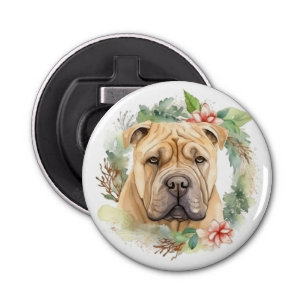 Shar Pei Christmas Wreath Festive Pup Bottle Opener