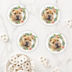 Shar Pei Christmas Wreath Festive Pup Coaster Set