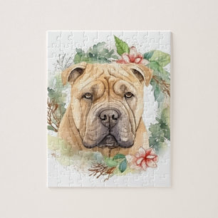 Shar Pei Christmas Wreath Festive Pup Jigsaw Puzzle