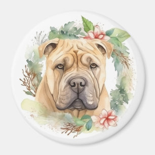 Shar Pei Christmas Wreath Festive Pup Magnet