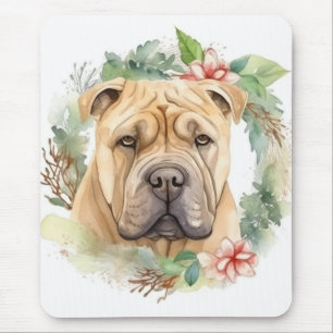 Shar Pei Christmas Wreath Festive Pup Mouse Pad