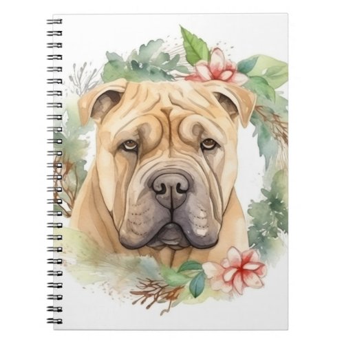 Shar Pei Christmas Wreath Festive Pup  Notebook