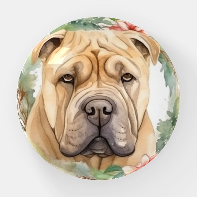 Shar Pei Christmas Wreath Festive Pup  Paperweight (Front)