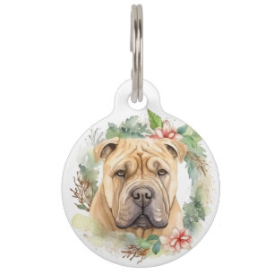 Shar Pei Christmas Wreath Festive Pup Pet ID Tag