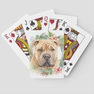 Shar Pei Christmas Wreath Festive Pup Poker Cards
