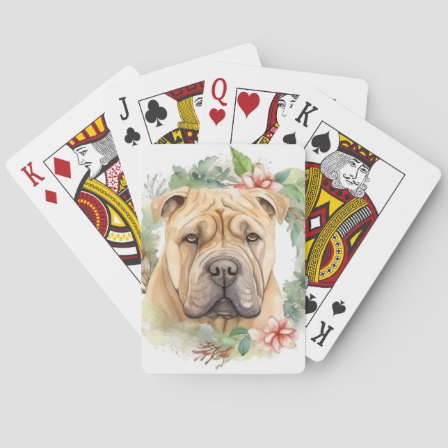 Shar Pei Christmas Wreath Festive Pup  Poker Cards (Back)
