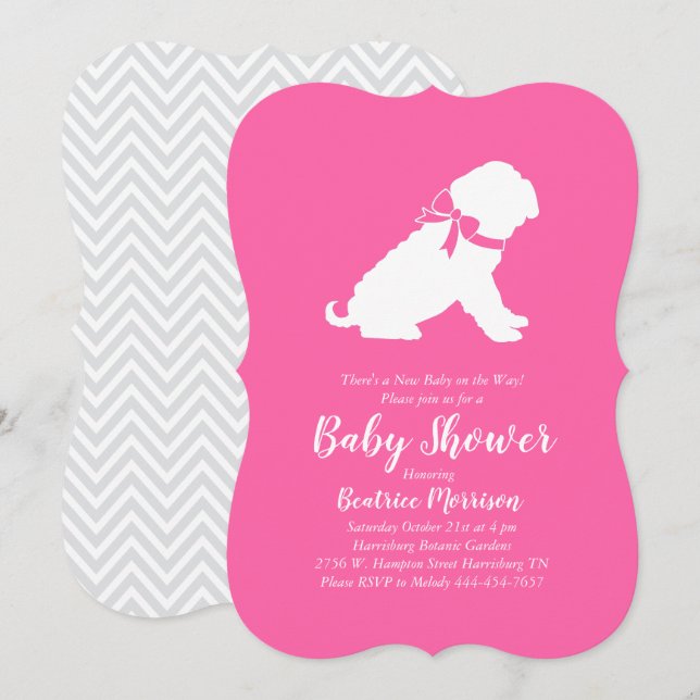 Shar-Pei Dog Baby Shower Pink Girl Invitation (Front/Back)