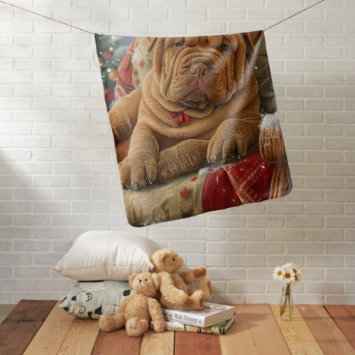 Shar Pei Dog Christmas Festive Baby Blanket