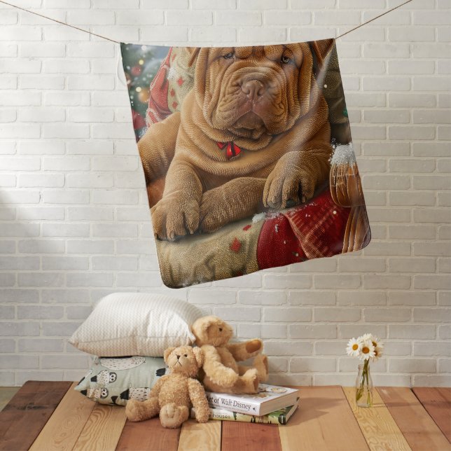 Shar Pei Dog Christmas Festive Baby Blanket (In Situ)