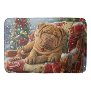 Shar Pei Dog Christmas Festive Bath Mat