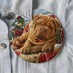 Shar Pei Dog Christmas Festive Button
