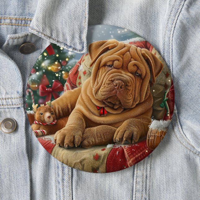 Shar Pei Dog Christmas Festive Button (In Situ)