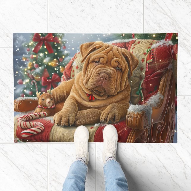 Shar Pei Dog Christmas Festive Doormat (Indoor)