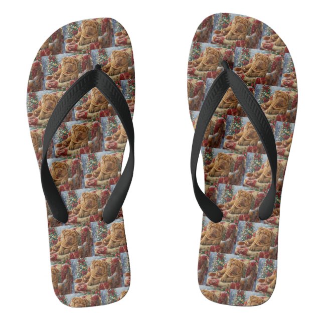 Shar Pei Dog Christmas Festive Flip Flops (Footbed)