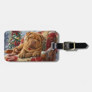 Shar Pei Dog Christmas Festive Luggage Tag