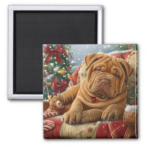 Shar Pei Dog Christmas Festive Magnet