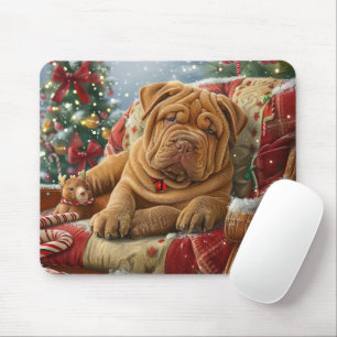 Shar Pei Dog Christmas Festive Mouse Pad