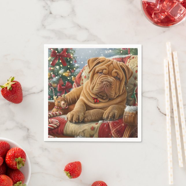 Shar Pei Dog Christmas Festive Napkins (Insitu)