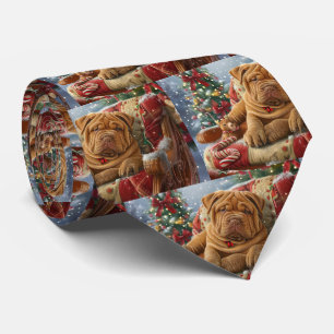 Shar Pei Dog Christmas Festive Neck Tie