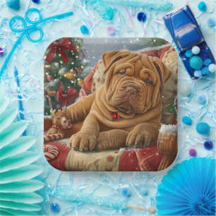 Shar Pei Dog Christmas Festive Paper Plates