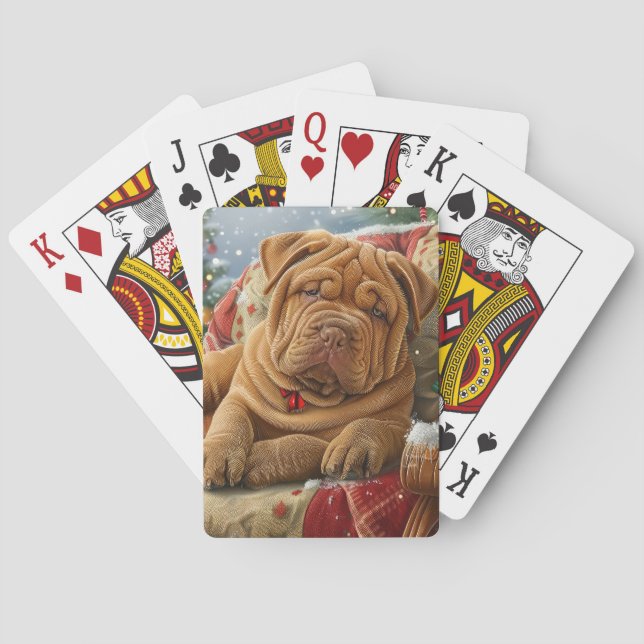 Shar Pei Dog Christmas Festive Poker Cards (Back)