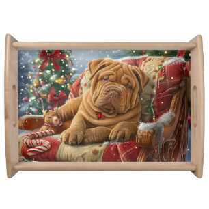 Shar Pei Dog Christmas Festive Serving Tray
