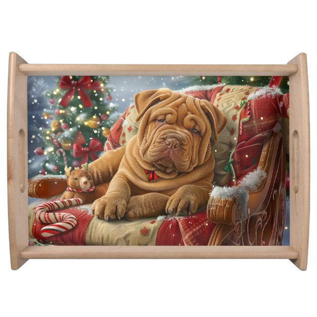 Shar Pei Dog Christmas Festive Serving Tray (Front)