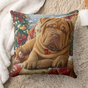 Shar Pei Dog Christmas Festive Throw Pillow