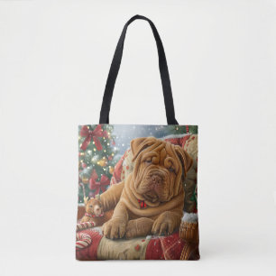 Shar Pei Dog Christmas Festive Tote Bag