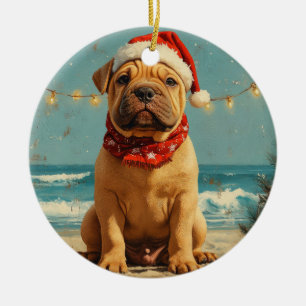 Shar Pei Dog Christmas Vintage Beach Ceramic Ornament