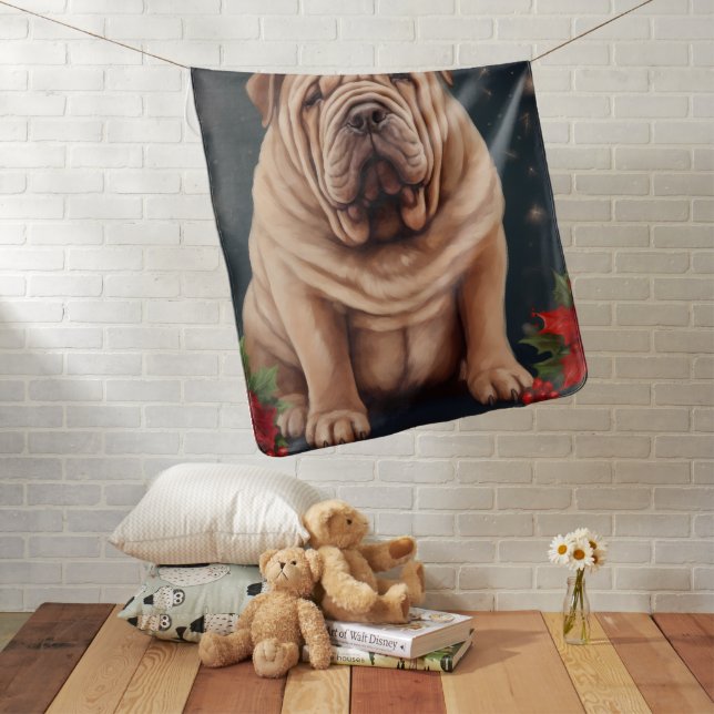 Shar Pei Dog in Snow Christmas  Baby Blanket (In Situ)