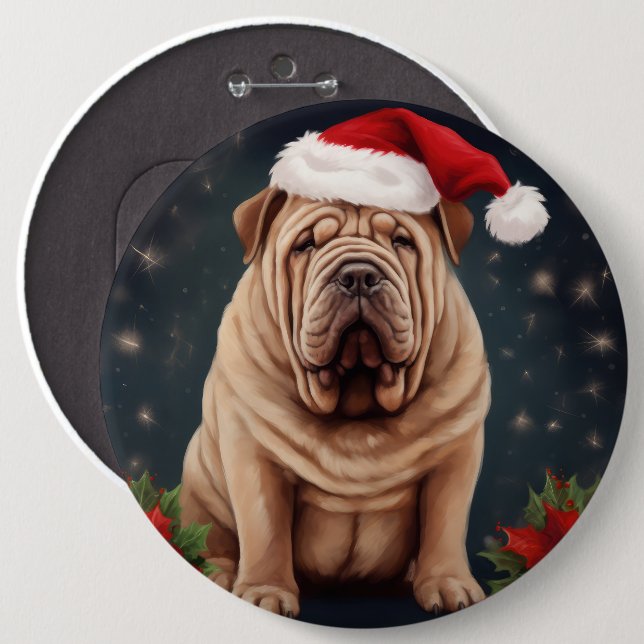 Shar Pei Dog in Snow Christmas  Button (Front & Back)
