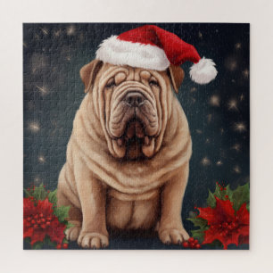 Shar Pei Dog in Snow Christmas Jigsaw Puzzle